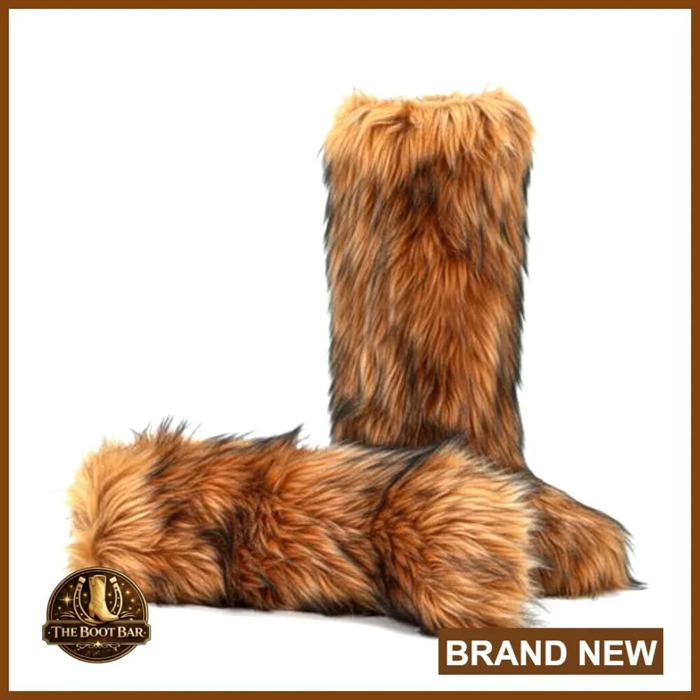 Knee-High Faux Fur Snow Boots Winter Warm Fluffy Pull-On Mukluks